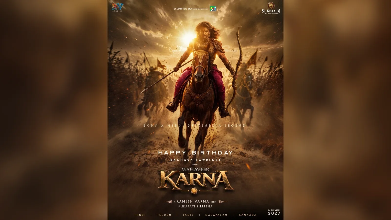 Raghava Lawrence rides into battle in Mahaveer Karna birthday poster